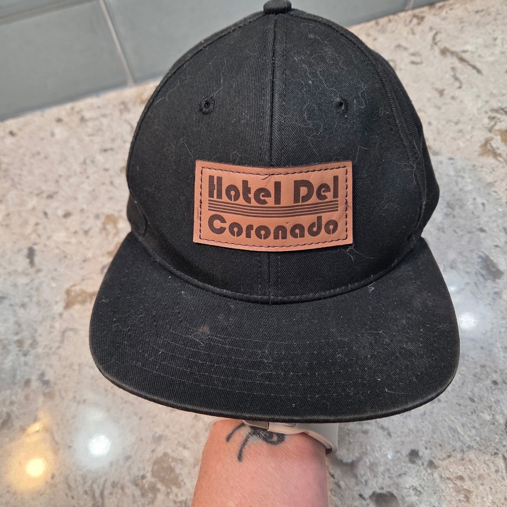 Hotel Del Coronado Ahead Black Snapback Hat Leather Patch Classic Fit Cap Mens